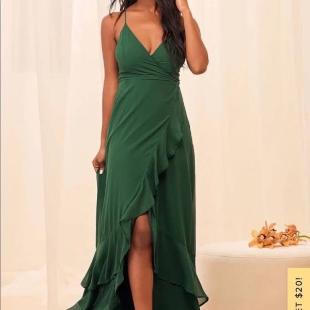 Lulu’s green wrap prom/bridesmaids maxi ruffle